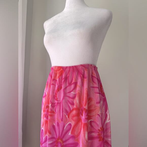 Vintage Y2K Kristin Nicole Pink & Orange Floral Print High Low Stretchy Skirt - Picture 3 of 8